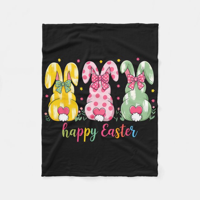 Couverture Polaire Joyeuses Pâques Mignon Arc Coquette Fleur Lapin R (Devant)