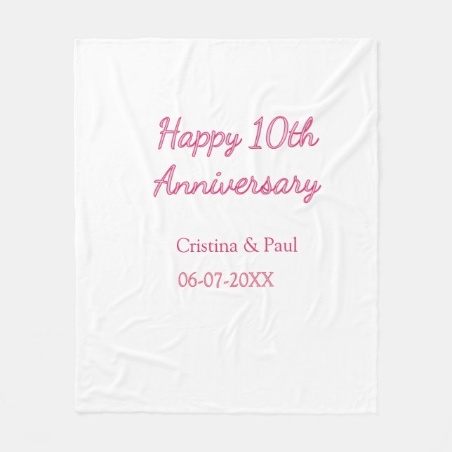 Couverture Polaire Joyeux 10ème anniversaire de mariage simple nom mi (Devant)