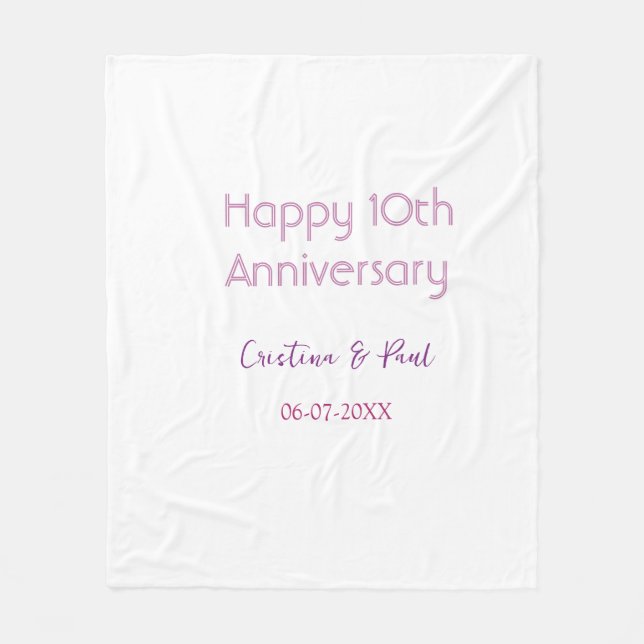 Couverture Polaire Joyeux 10ème anniversaire de mariage simple nom mi (Devant)