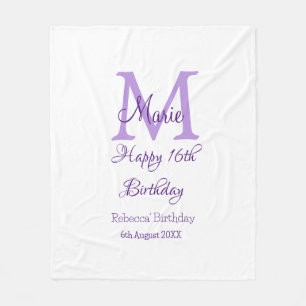 Couverture Polaire Joyeux 16e anniversaire violet ajouter nom monogra