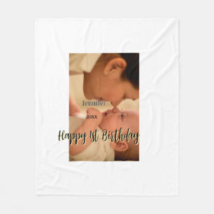 Couverture Polaire Joyeux 1er anniversaire enfants bébé mère noir jau
