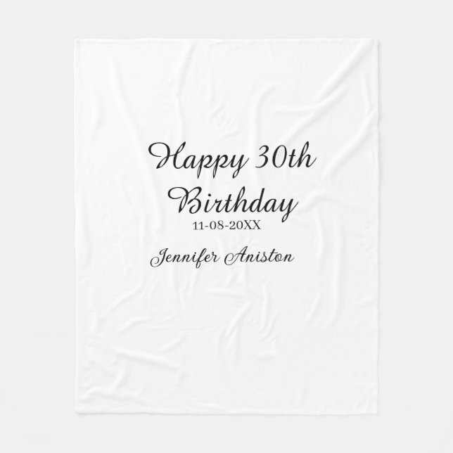 Couverture Polaire Joyeux 30e anniversaire ajouter nom date élégant s (Devant)