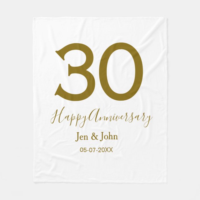 Couverture Polaire Joyeux 30e anniversaire nom date golden bold lette (Devant)