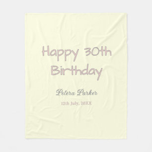 Couverture Polaire joyeux 30e anniversaire rose jaune gris pastel nom