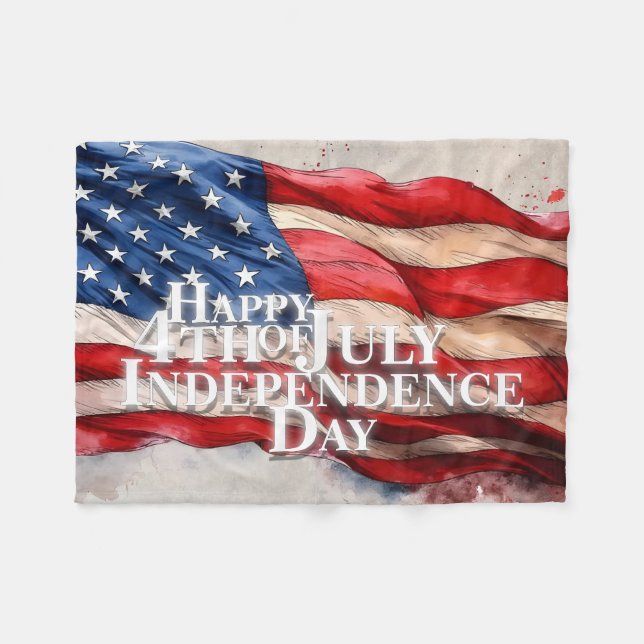 Couverture Polaire Joyeux 4 juillet - Jour de l'Indépendance (Devant (Horizontal))