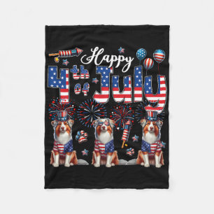 Couverture Polaire Joyeux 4 juillet Trois mignons Bergers australiens