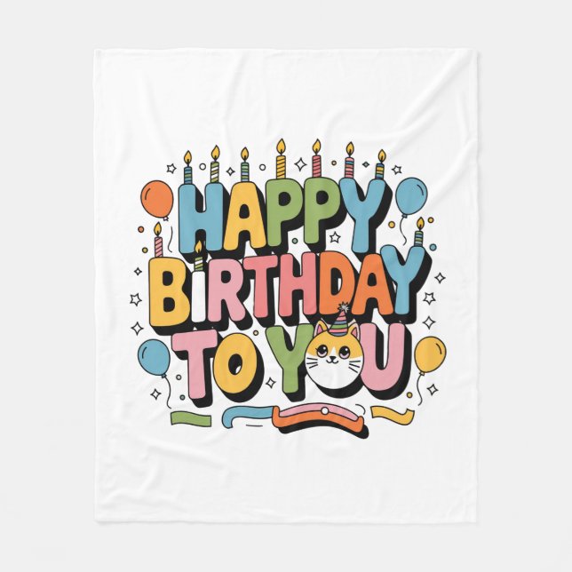 Couverture Polaire Joyeux Anniversaire Chat Mignon (Devant)