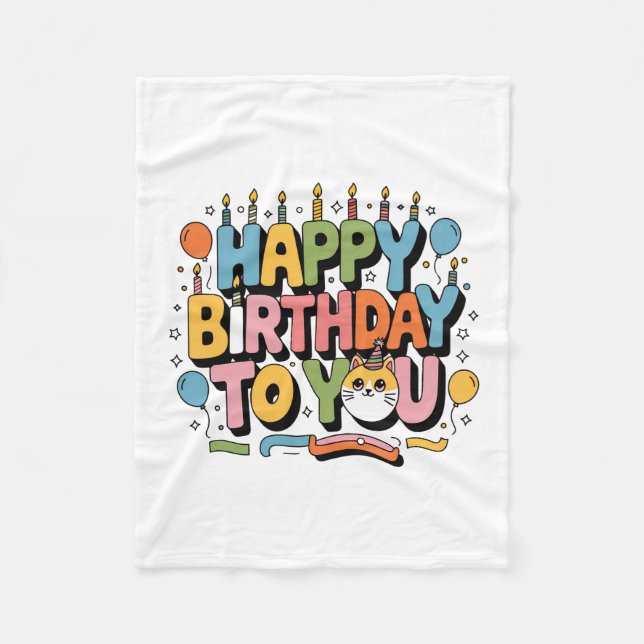 Couverture Polaire Joyeux Anniversaire Chat Mignon (Devant)