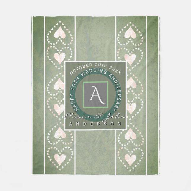 Couverture Polaire "Joyeux anniversaire de Mariage"Monogramme gris av (Devant)