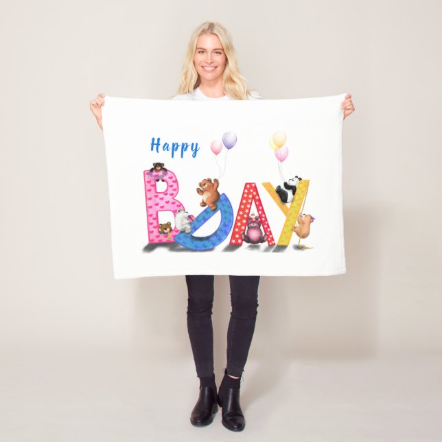 Couverture Polaire Joyeux anniversaire Fleece Blanket Bears Party (En situation)