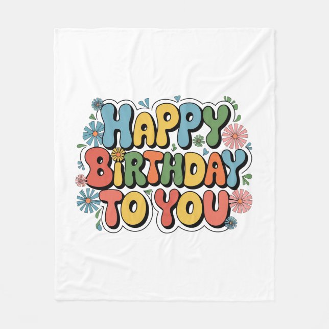 Couverture Polaire Joyeux Anniversaire Floral Groovy (Devant)