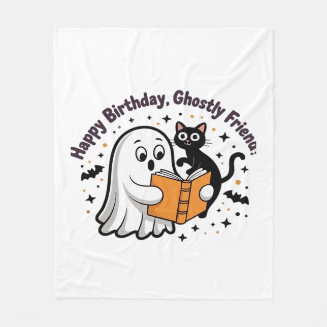 Couverture Polaire Joyeux anniversaire Ghost Cat PNG - Éffrayant Cute (Devant)