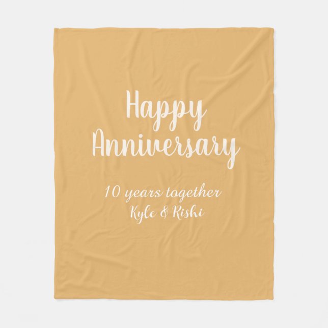 Couverture Polaire Joyeux anniversaire or blanc 10 ans nom date  (Devant)