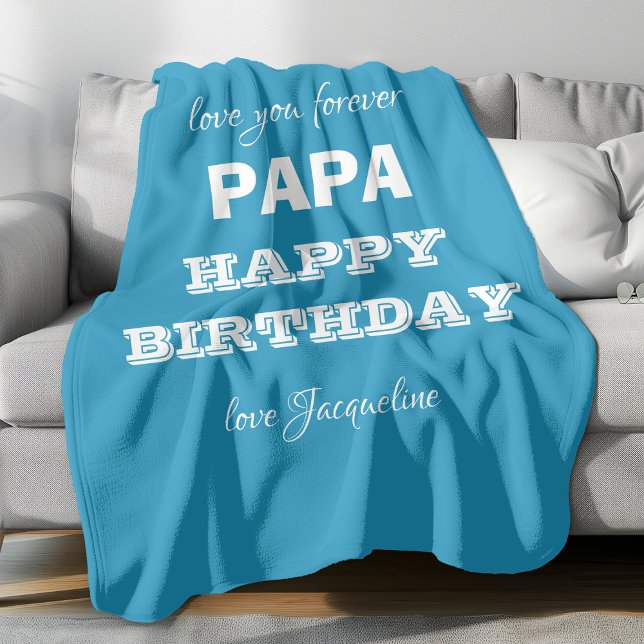 Couverture Polaire Joyeux anniversaire Papa Chic Script Nom Bleu Clas ('love you forever PAPA - Happy Birthday' with personalized name(s).)