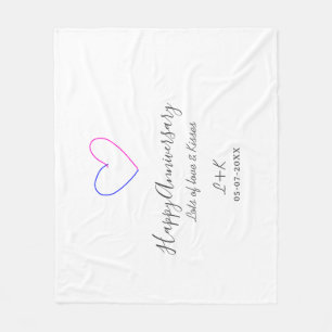 Couverture Polaire Joyeux anniversaire rose bleu cœur nom date simple