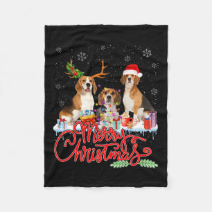Couverture Polaire Joyeux Beagle de Noël Chien Père Noël Reindeer Lig