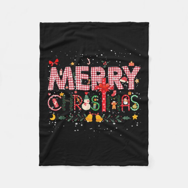 Couverture Polaire Joyeux Buffalo de Noël Plaid Red Père Noël Famille (Devant)