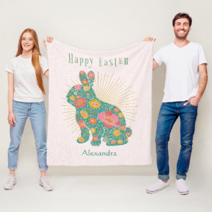 Couverture Polaire Joyeux Bunny de Pâques Vintage Pastel personnalisé