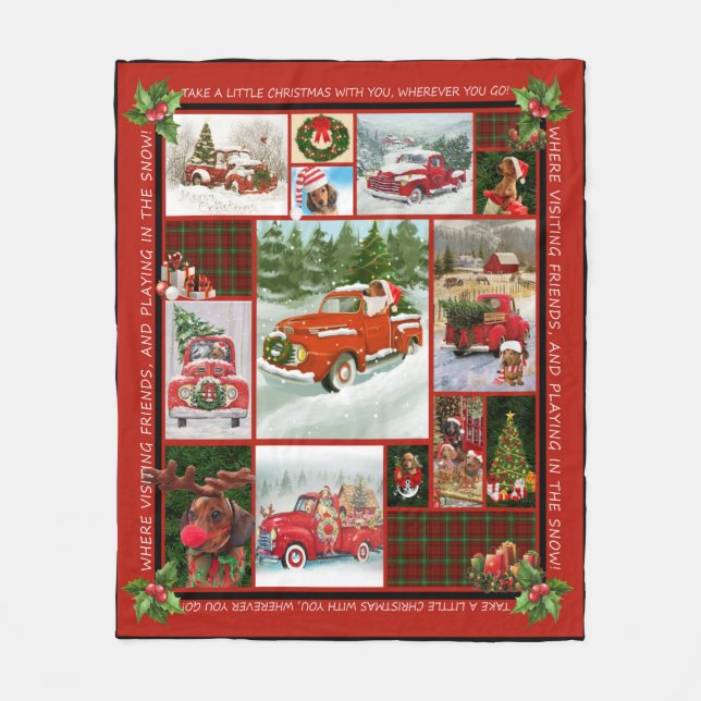 Couverture Polaire Joyeux cadeau de Noël Camion rouge voiture Noël, (Devant)