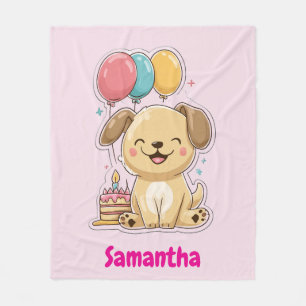 Couverture Polaire Joyeux chiot, fille, cadeau de 1er anniversaire pe