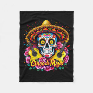 Couverture Polaire Joyeux cinco de mayo mexicain chapeau crâne guitar