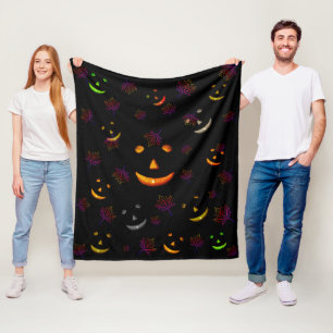 Couverture Polaire Joyeux Éffrayant Jack-O'-lanterne Feuilles Neon Gl