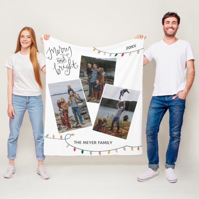 Couverture Polaire Joyeux et brillants feux de Noël Trois photos (En situation)