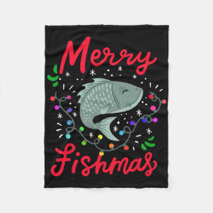 Couverture Polaire Joyeux Fishmas Drôle de Noël Arbre Lumineux Poisso