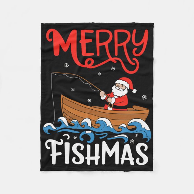 Couverture Polaire Joyeux Fishmas Noël drôle Santa Claus pêche  (Devant)