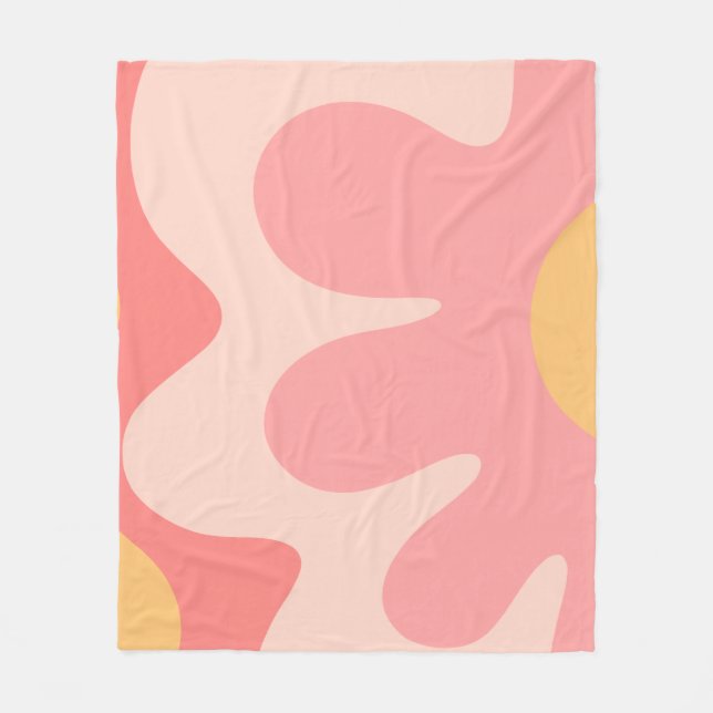 Couverture Polaire Joyeux Fleur Retro 60s Blush rose et Jaune (Devant)