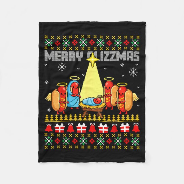 Couverture Polaire Joyeux Glizzmas vilains sweaters de Noël Hot Dogs  (Devant)