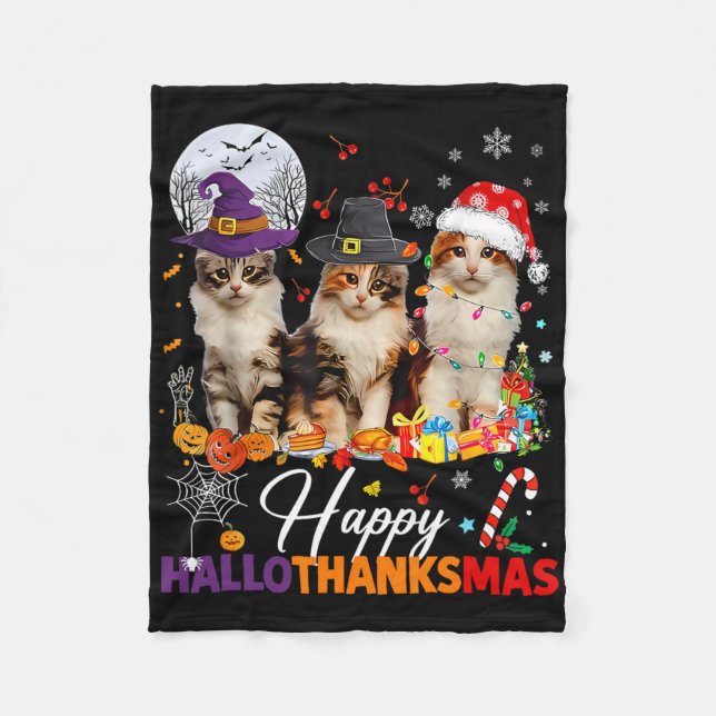 Couverture Polaire Joyeux Hallothanksmas Chats Mignons Halloween Than (Devant)