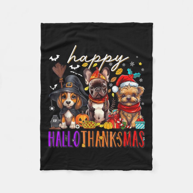 Couverture Polaire Joyeux Hallothanksmas Chiens Halloween Thanksgivin (Devant)