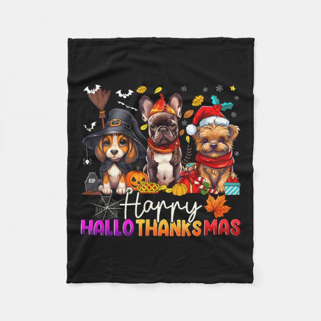 Couverture Polaire Joyeux Hallothanksmas Chiens Halloween Thanksgivin (Devant)