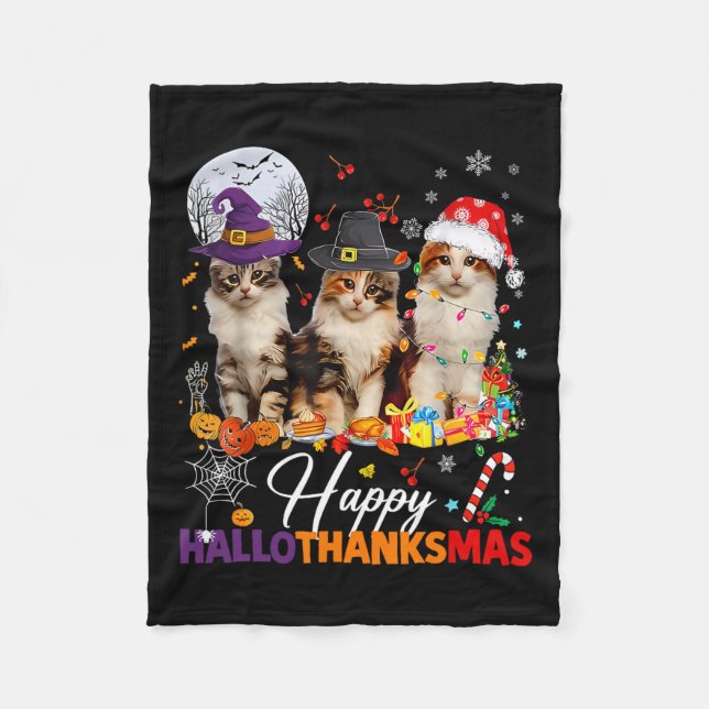 Couverture Polaire Joyeux Hallothanksmas Cute Cats Halloween Thanksgi (Devant)