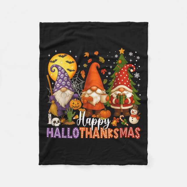 Couverture Polaire Joyeux Hallothanksmas Gnomes Halloween Thanksgivin (Devant)