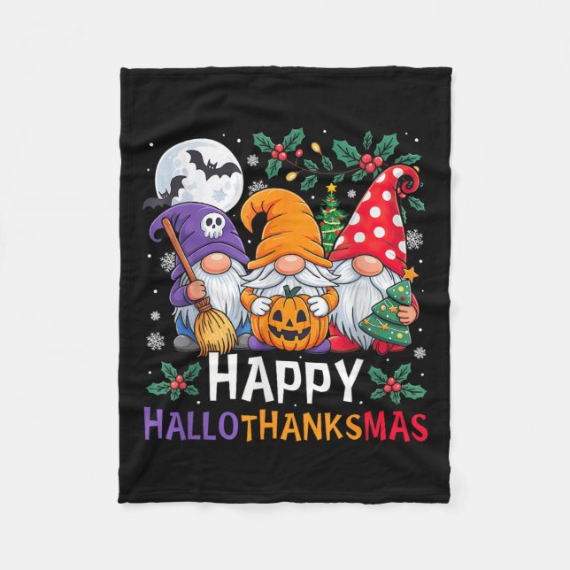 Couverture Polaire Joyeux Hallothanksmas Gnomes Halloween Thanksgivin (Devant)