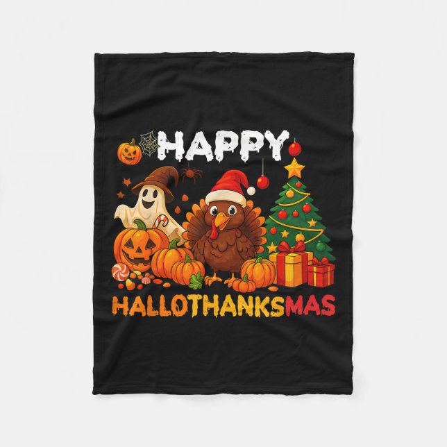 Couverture Polaire Joyeux Hallothanksmas Halloween Thanksmas Holiday  (Devant)