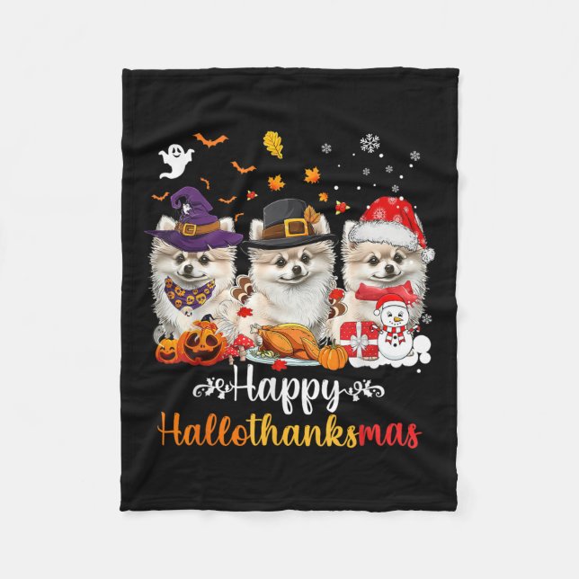 Couverture Polaire Joyeux Hallothanksmas Meranian Chien Halloween Chr (Devant)