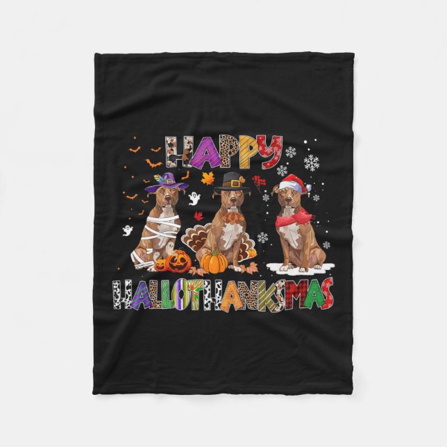 Couverture Polaire Joyeux Hallothanksmas Pitbull Amoureux des chiens  (Devant)