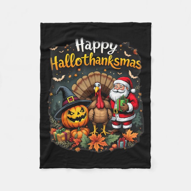 Couverture Polaire Joyeux Hallothanksmas Pour Halloween Thanksmas Hol (Devant)