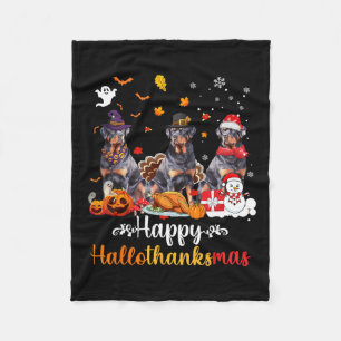 Couverture Polaire Joyeux Hallothanksmas Rottweiler Chien Halloween C