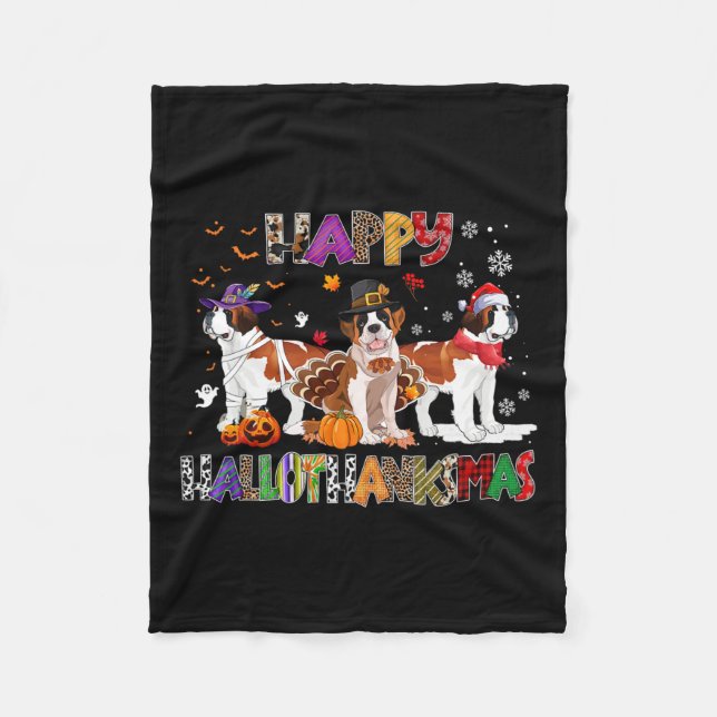 Couverture Polaire Joyeux Hallothanksmas Saint Bernard Chien Hallowee (Devant)