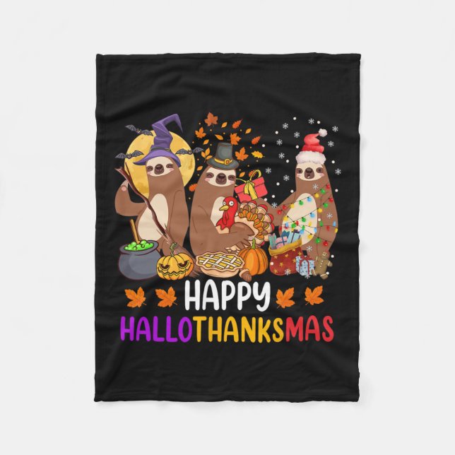 Couverture Polaire Joyeux Hallothanksmas Sloth Halloween Noël Fal (Devant)