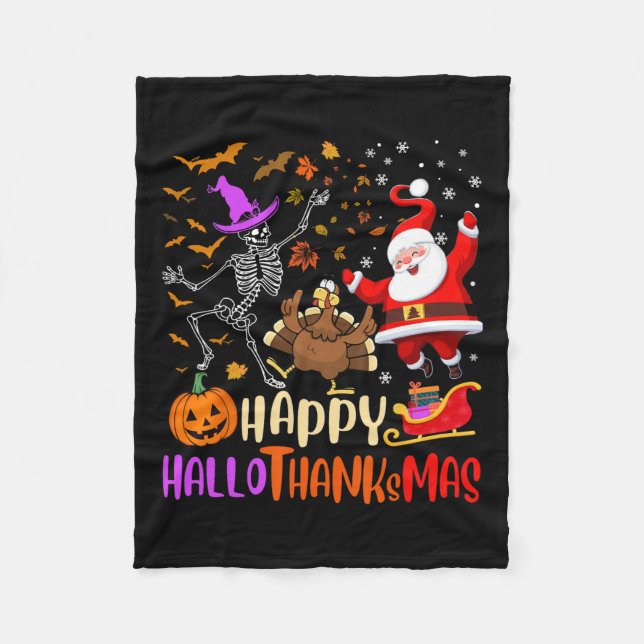 Couverture Polaire Joyeux Hallothanksmas Squelette Citrouille Turquie (Devant)