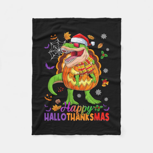 Couverture Polaire Joyeux Hallothanksmas T Rex Halloween Thanksgiving (Devant)