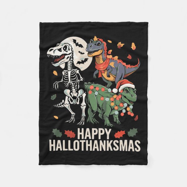 Couverture Polaire Joyeux Hallothanksmas T Rex Halloween Thanksgiving (Devant)