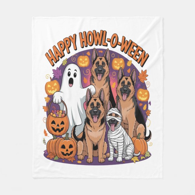 Couverture Polaire Joyeux Halloween Berger Allemand (Devant)