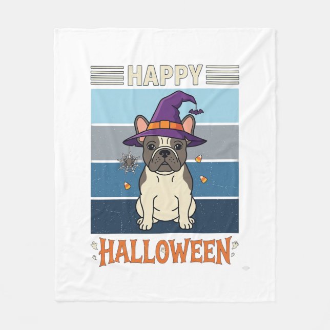 Couverture Polaire Joyeux Halloween Bouledogue Français Sorcière Toil (Devant)