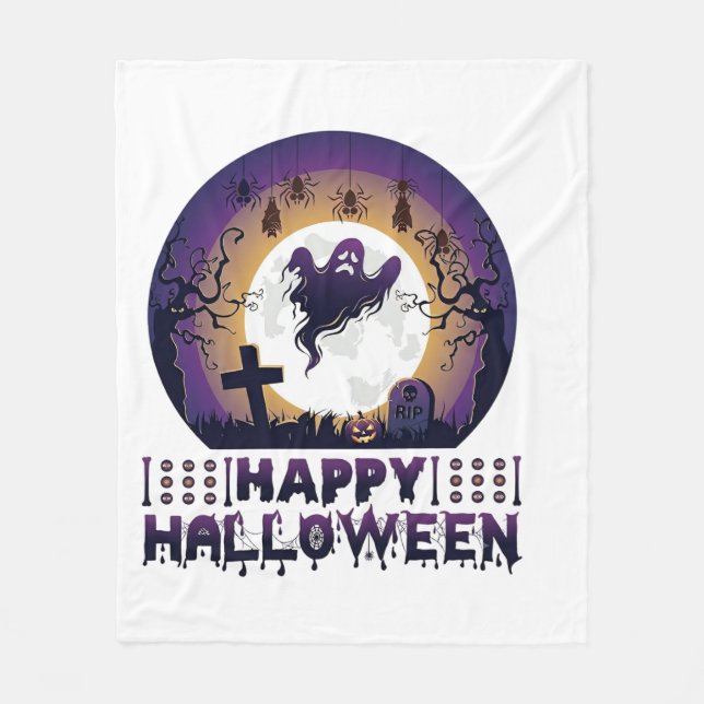Couverture Polaire Joyeux Halloween Chauves-souris fantômes araignées (Devant)